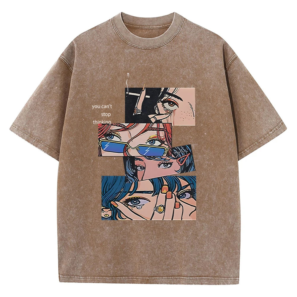 Men's Hip Hop Streetwear Vintage Washed Anime Graphic T-Shirt — Harajuku Cotton Casual Loose Tee