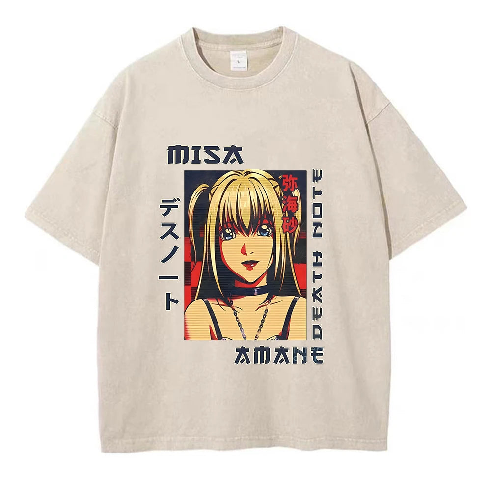 Men's Hip Hop Streetwear Vintage Washed Anime Graphic T-Shirt — Harajuku Cotton Casual Loose Tee
