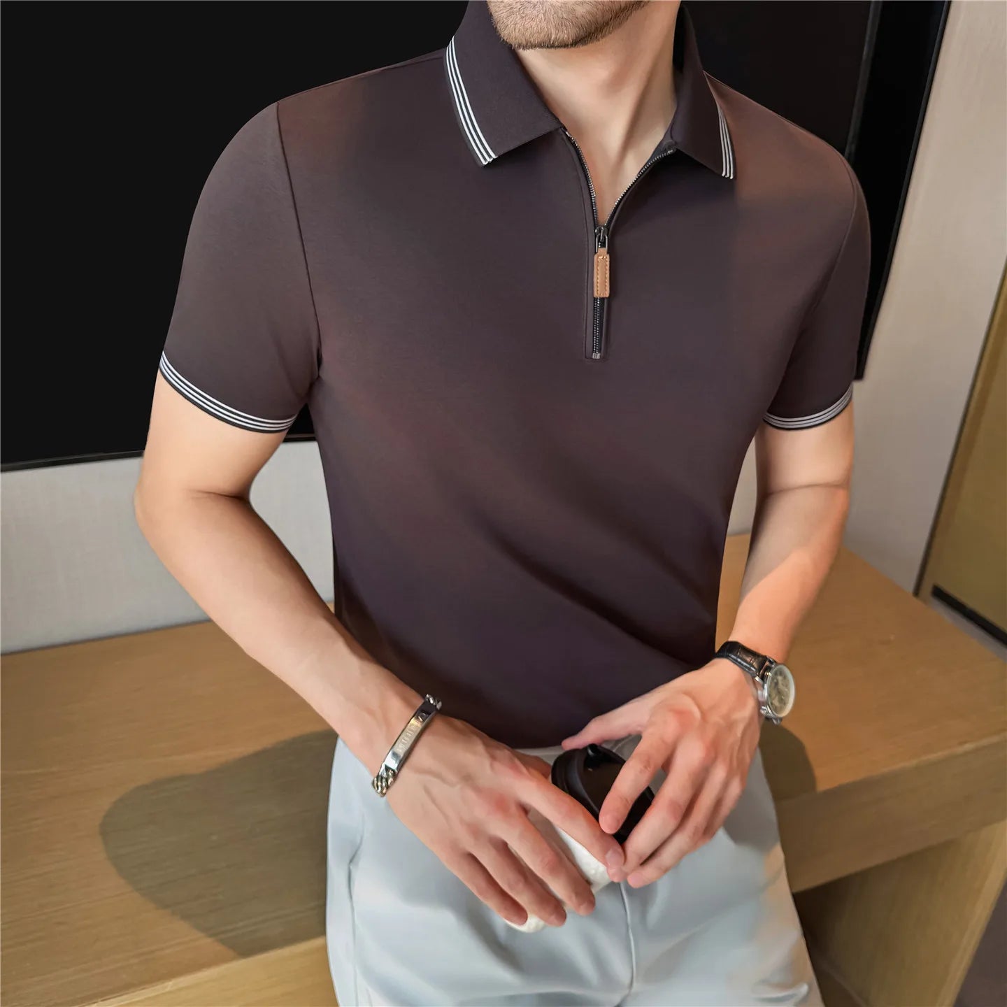 Men's Half-Zip Polo Shirt — Slim Fit Breathable Solid Color Business Casual Summer Top | 4 Colors M–4XL