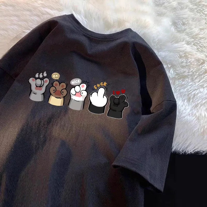 Men's Oversized Cat Paw Print Graphic T-Shirt | Casual Summer Tee