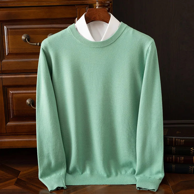 Men's Wool-Blend O-Neck Pullover Sweater — Versatile All-Season Knitwear