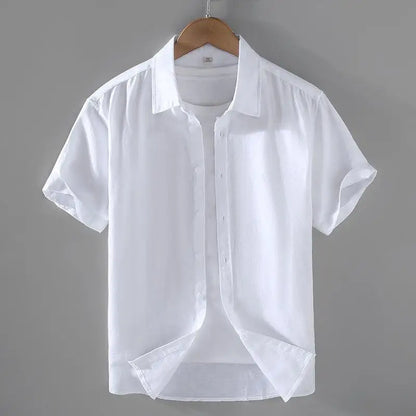 Men's Mandarin Collar Short Sleeve Casual Shirt — Cotton Blend Vintage Beach Style | 8 Colors Asia M–5XL