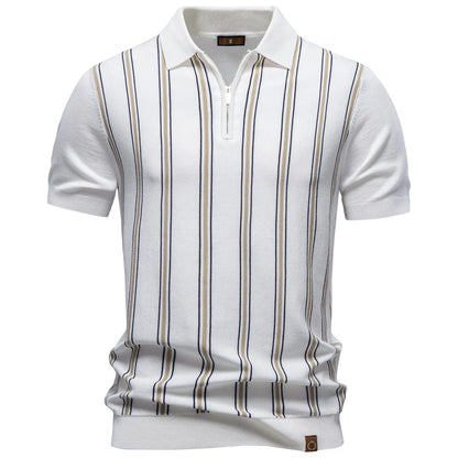 Men's Striped Zippered Knitted Polo Shirt — Business Casual Short Sleeve Summer Top | 3 Colors S–XXL