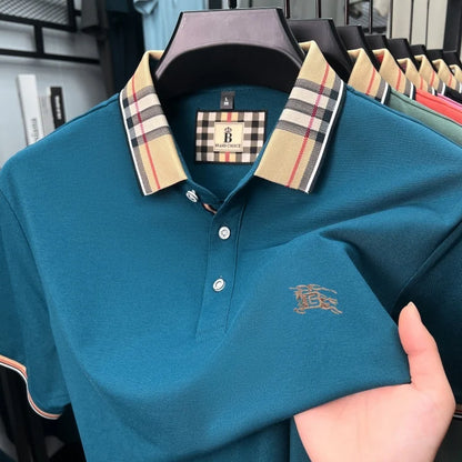 Men's Embroidered Polo Shirt — Luxury Cotton-Silk Blend Smart Casual Short Sleeve Top