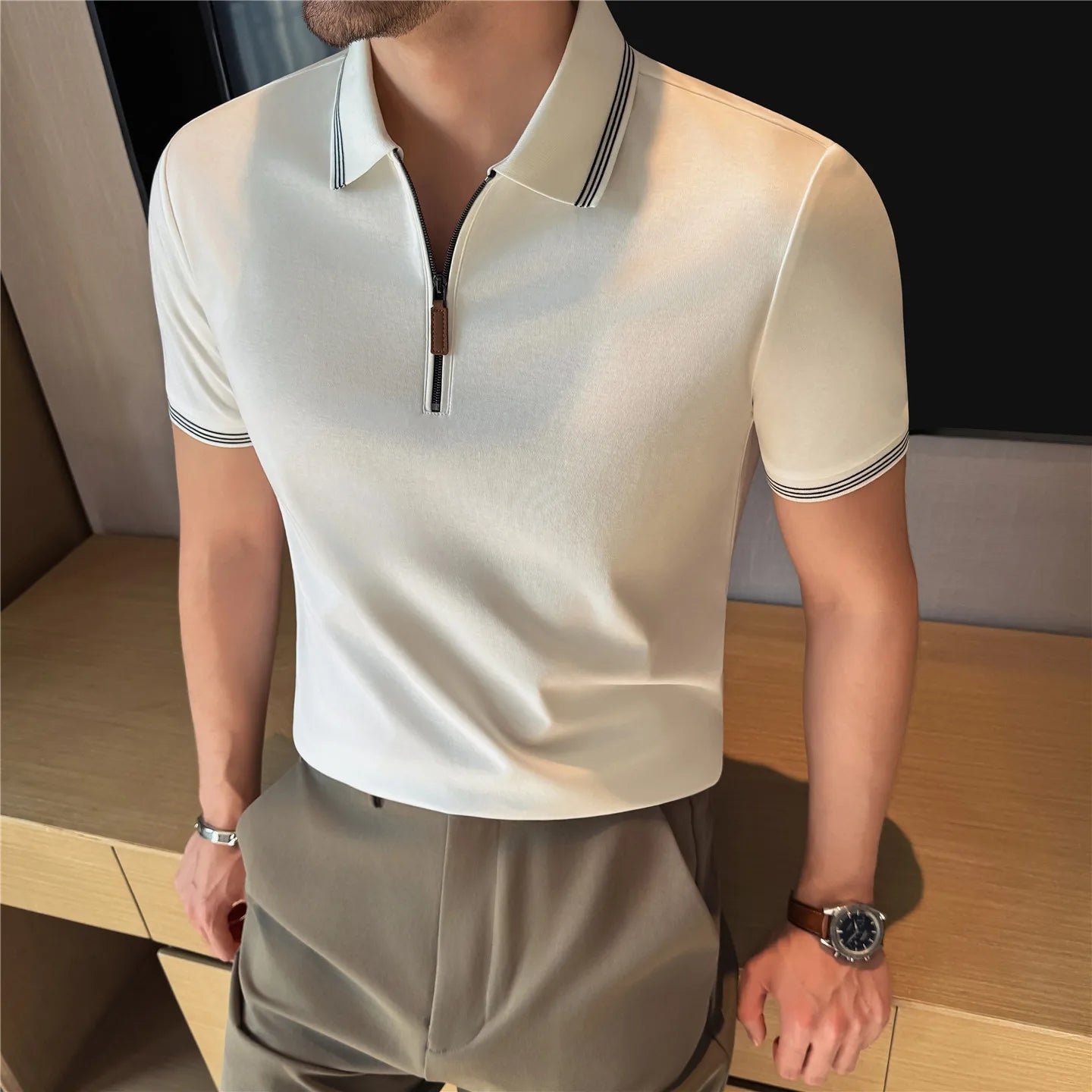 Men's Half-Zip Polo Shirt — Slim Fit Breathable Solid Color Business Casual Summer Top | 4 Colors M–4XL