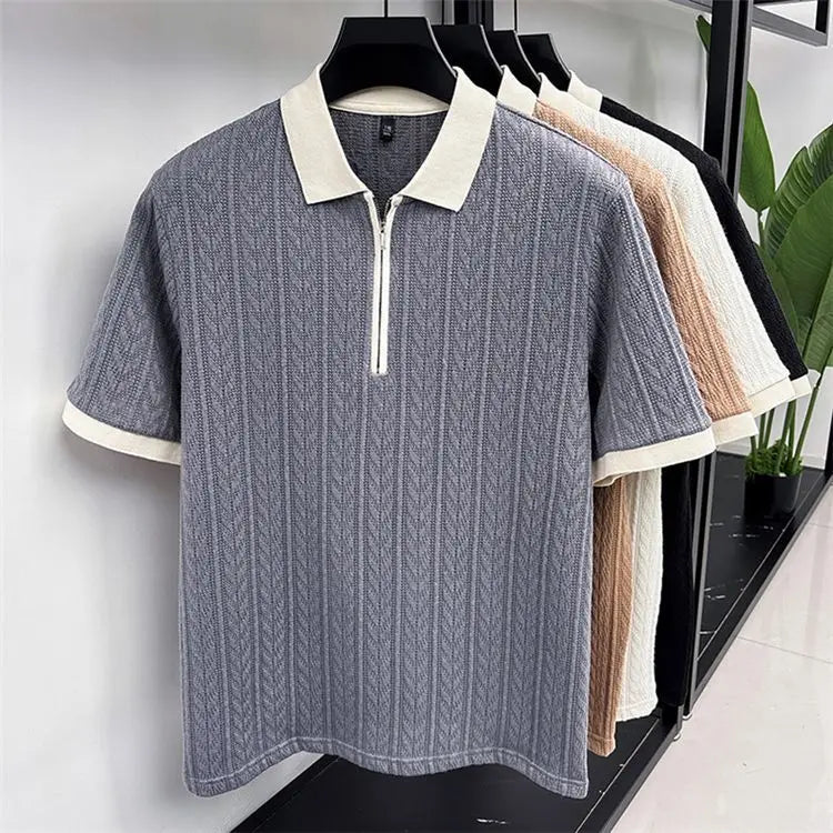 Men's Half-Zip Knitted Polo Shirt — Breathable Short Sleeve Casual Summer Top