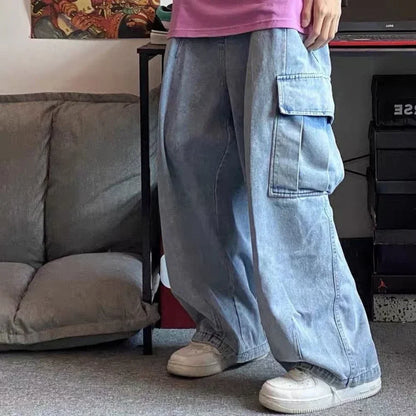 Men's Baggy Wide-Leg Denim Jeans | Streetwear Hip Hop Cargo Pants