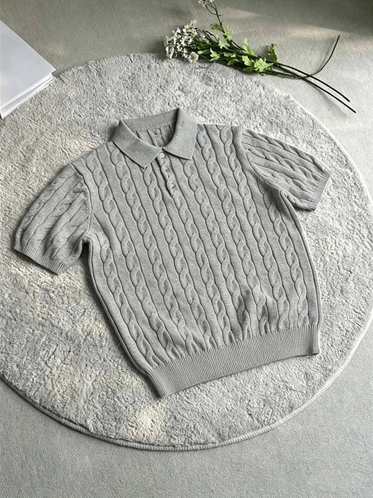 Men's Slim Fit Knitted Polo Shirt — Twist Jacquard Summer Casual Top