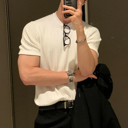 Men's Light Luxury Long Sleeve O-Neck T-Shirt — Loose Fit Solid Knitwear