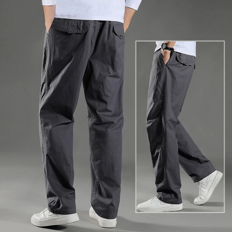 Men's Cargo Pants — Multi-Pocket Elastic Waist Loose Fit Trousers