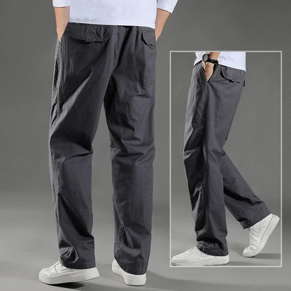 Men's Cargo Pants — Multi-Pocket Elastic Waist Loose Fit Trousers