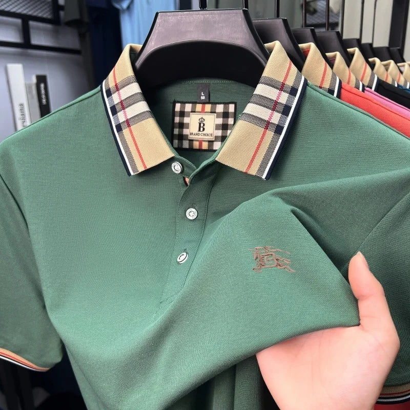 Men's Embroidered Polo Shirt — Luxury Cotton-Silk Blend Smart Casual Short Sleeve Top