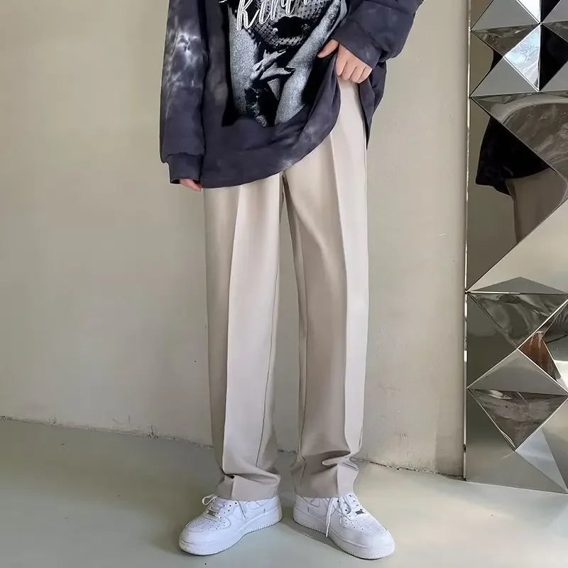 Men's Korean Style Straight Leg Pants — Casual Loose Fit Wide Trousers