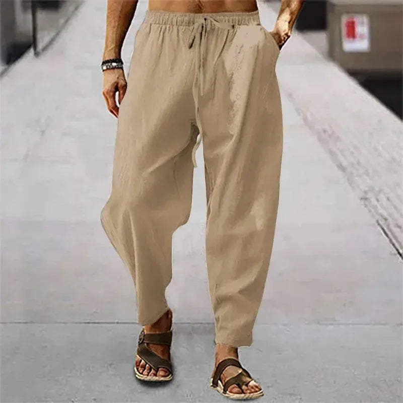 Men's Cotton Linen Wide-Leg Pants — Loose Fit High Waist Casual Breathable Trousers