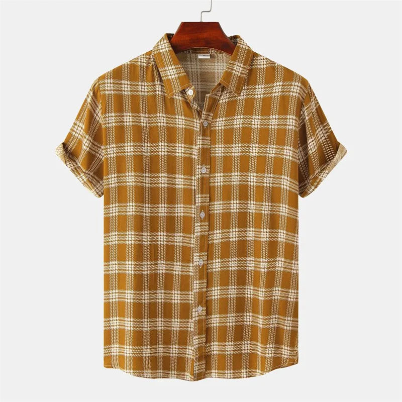 Men's Hawaiian 3D Print Short Sleeve Shirt — Striped Plaid Casual Beach Summer Street Top