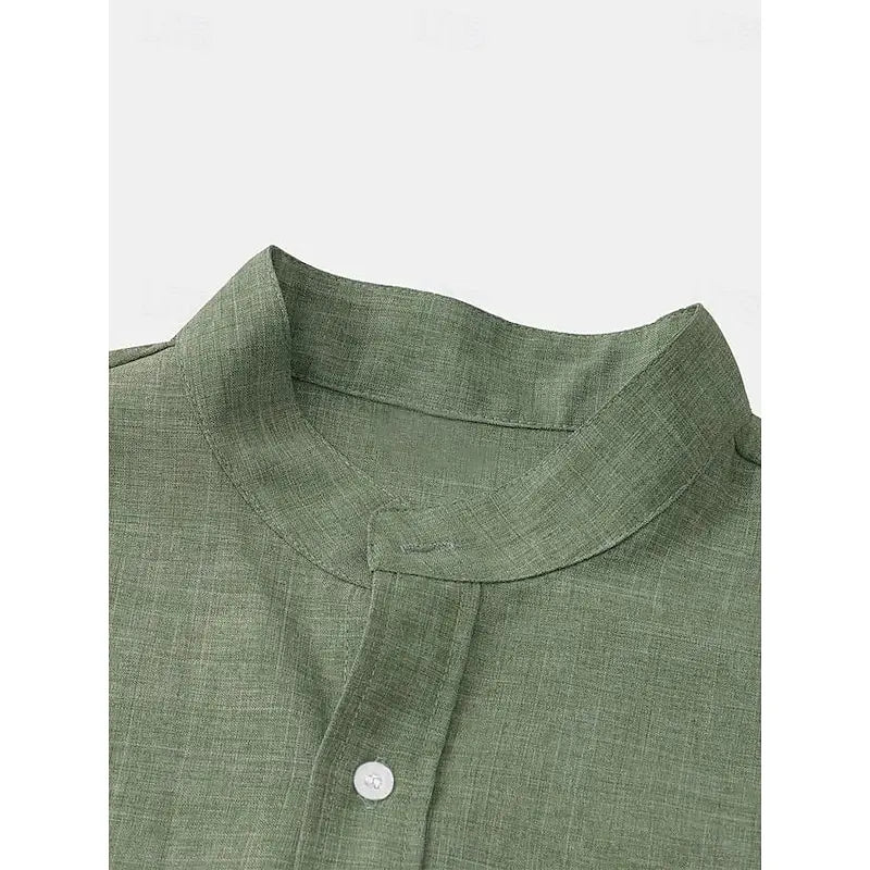 Men's Bamboo Linen Short Sleeve Shirt — Breathable Turn-Down Collar Casual Summer Top