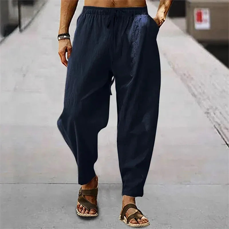 Men's Cotton Linen Wide-Leg Pants — Loose Fit High Waist Casual Breathable Trousers