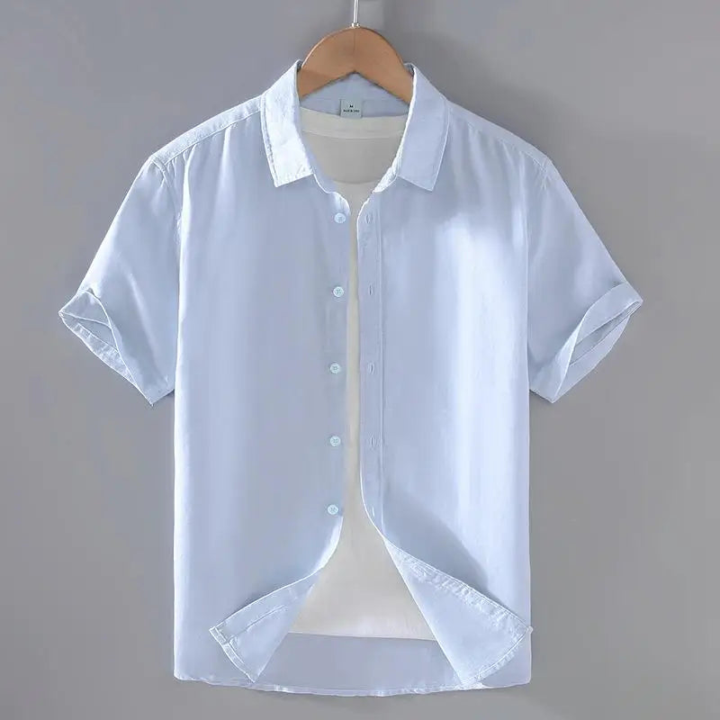 Men's Mandarin Collar Short Sleeve Casual Shirt — Cotton Blend Vintage Beach Style | 8 Colors Asia M–5XL