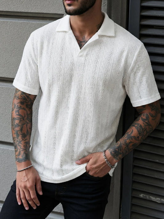 Men's Solid Color Streetwear Polo Shirt — Short Sleeve Breathable Stretch Summer Top