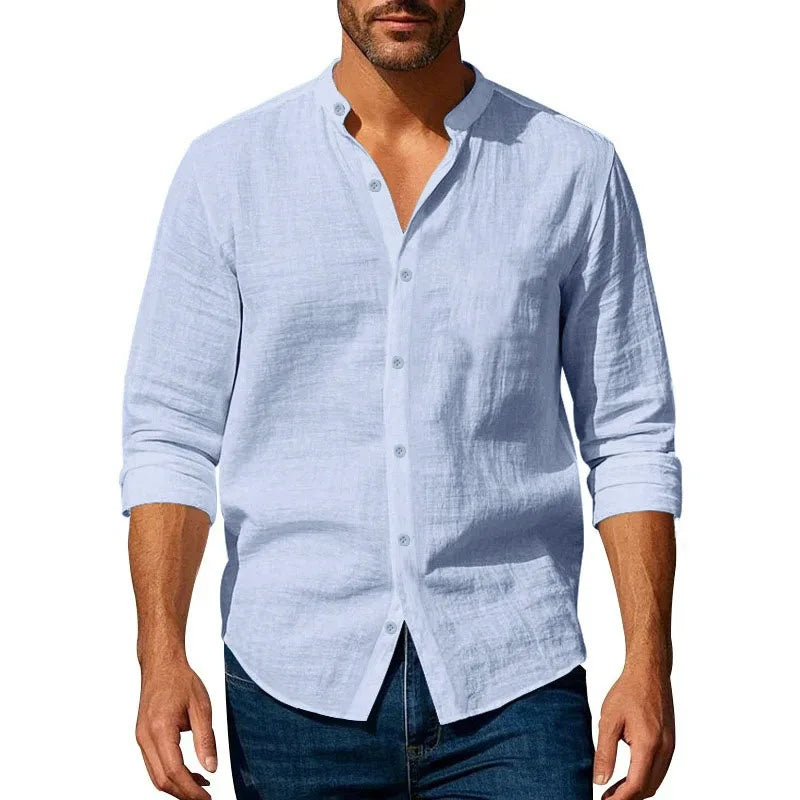Men's Cotton Linen Long Sleeve Shirt — Slim Fit Breathable Casual Button-Up