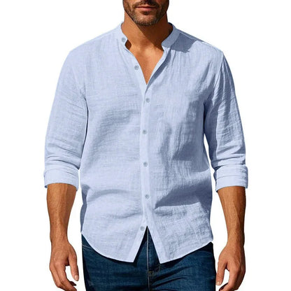 Men's Cotton Linen Long Sleeve Shirt — Slim Fit Breathable Casual Button-Up