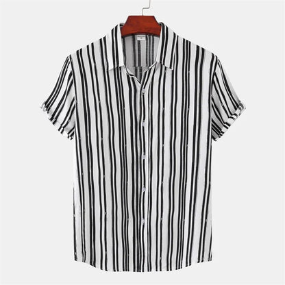 Men's Hawaiian 3D Print Short Sleeve Shirt — Striped Plaid Casual Beach Summer Street Top