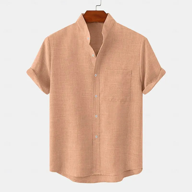 Men's Bamboo Linen Short Sleeve Shirt — Breathable Turn-Down Collar Casual Summer Top