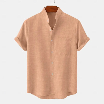 Men's Bamboo Linen Short Sleeve Shirt — Breathable Turn-Down Collar Casual Summer Top