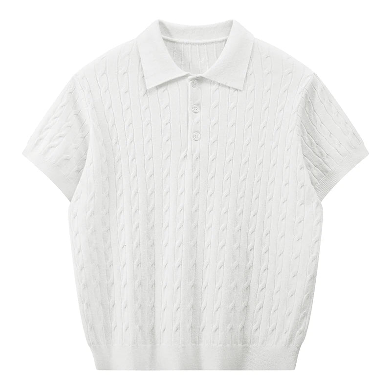 Men's Retro Twisted Knit Polo Shirt — Short Sleeve Loose Casual Pullover Summer Top