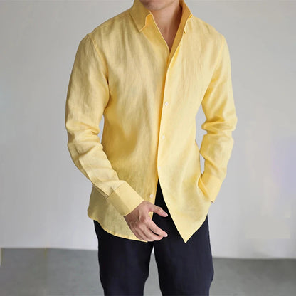 Men's Cotton-Linen Long Sleeve Baggy Shirt — Solid Casual Button-Up | 8 Colors S–XXL