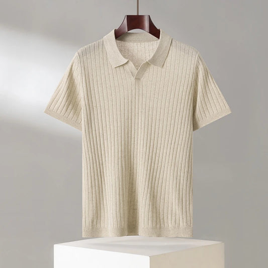 Men's Knitted Half-Sleeve Polo Shirt — Breathable Casual Lapel Top for Spring & Summer