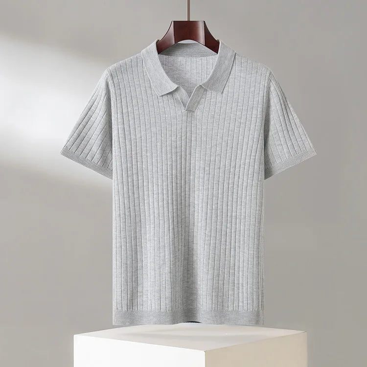 Men's Knitted Half-Sleeve Polo Shirt — Breathable Casual Lapel Top for Spring & Summer