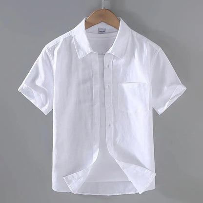 Men's Mandarin Collar Short Sleeve Casual Shirt — Cotton Blend Vintage Beach Style | 8 Colors Asia M–5XL