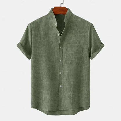 Men's Bamboo Linen Short Sleeve Shirt — Breathable Turn-Down Collar Casual Summer Top