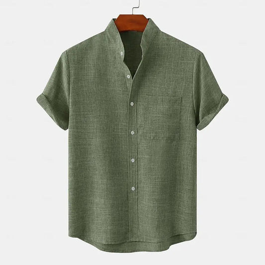 Men's Bamboo Linen Short Sleeve Shirt — Breathable Turn-Down Collar Casual Summer Top