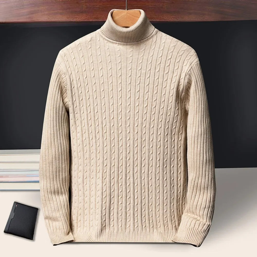 Men's Turtleneck Striped Knit Pullover — Warm Streetwear Sweater | 6 Colors Asian S–XXXL