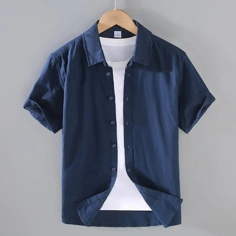 Men's Mandarin Collar Short Sleeve Casual Shirt — Cotton Blend Vintage Beach Style | 8 Colors Asia M–5XL
