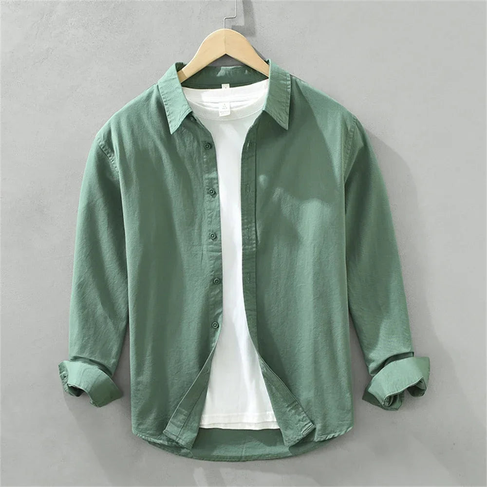 Men's Japanese Style Long Sleeve Shirt — Premium Cotton Casual Fit
