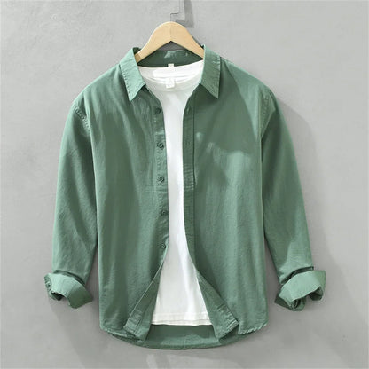 Men's Japanese Style Long Sleeve Shirt — Premium Cotton Casual Fit