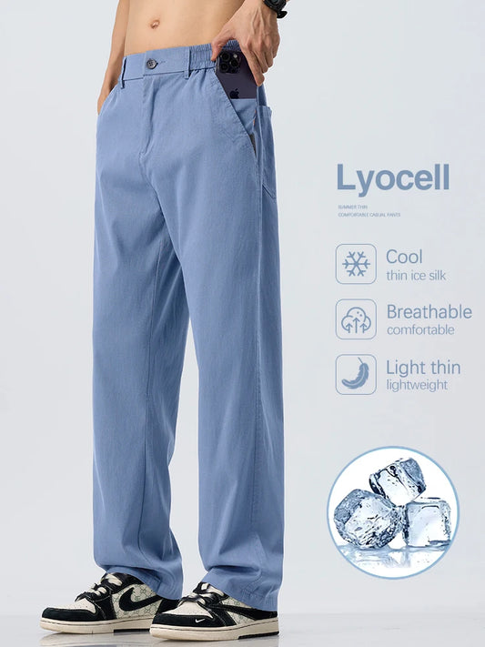 Men's Lyocell Ice Silk Casual Trousers — Loose Straight Cool Breathable Summer Pants Korean Fashion