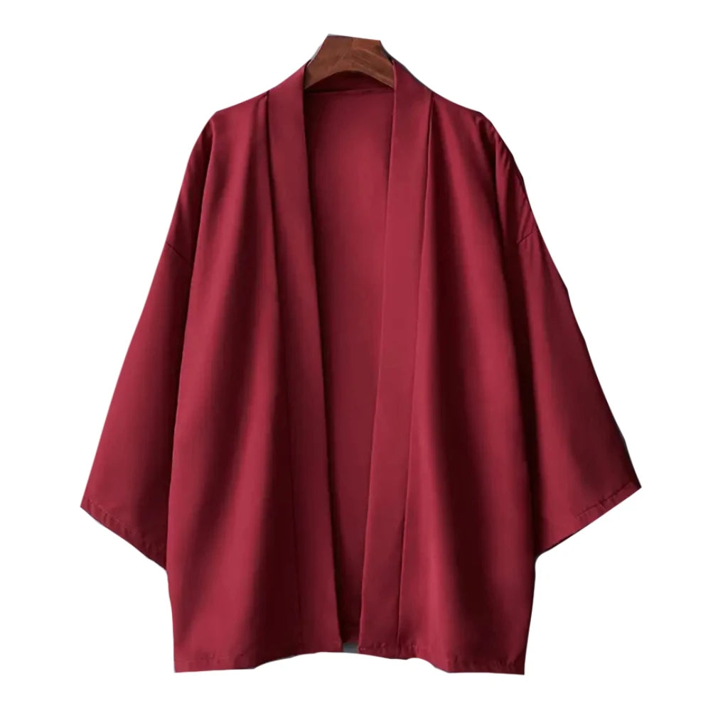 Men's Japanese Kimono Shirt — Open-Front Samurai Yukata Cardigan 3/4 Sleeve Summer Outwear