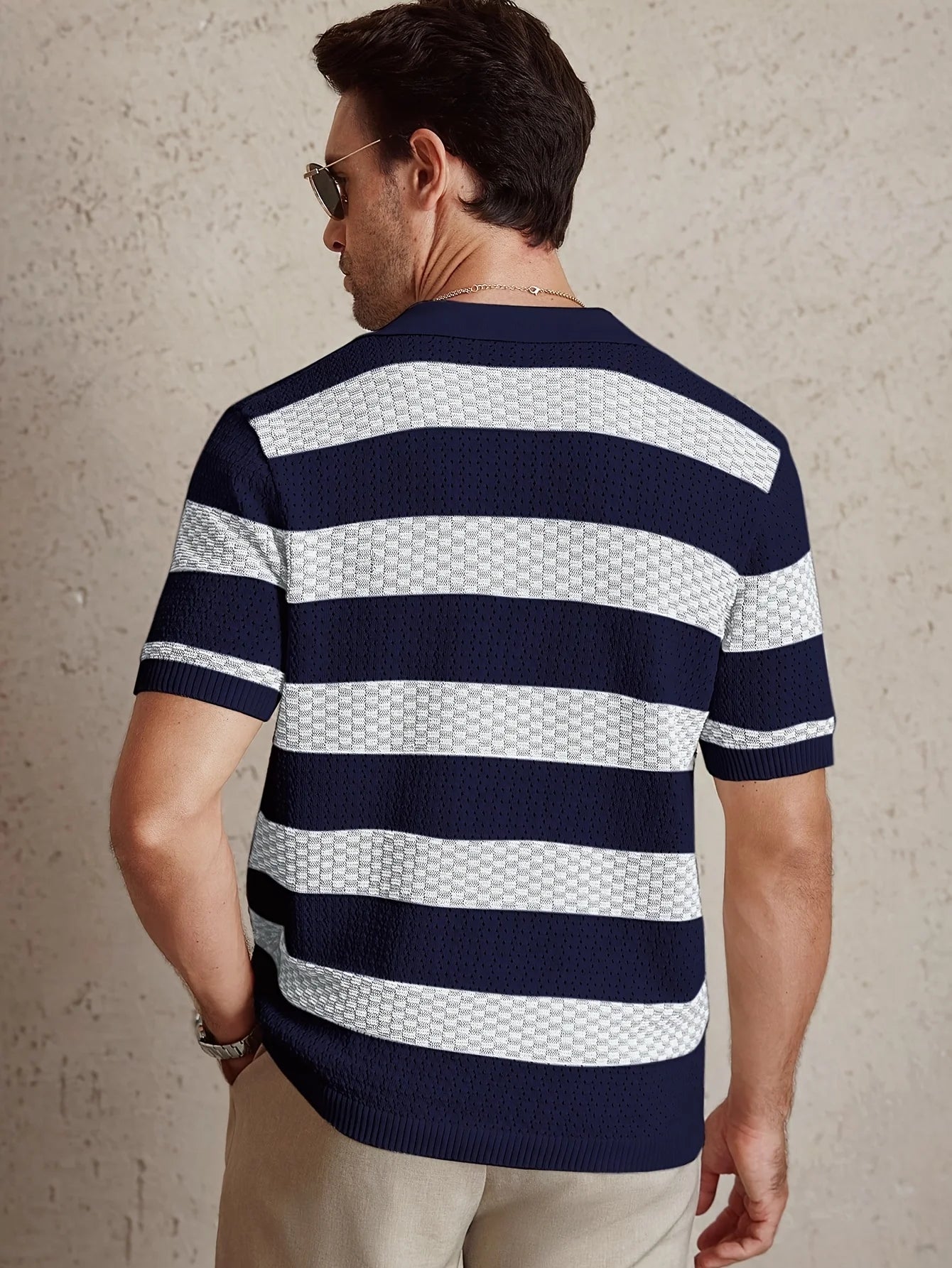 Men's Contrast Color Knitted Polo Shirt — Turn-Down Collar Short Sleeve Summer Top