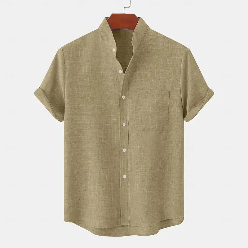 Men's Bamboo Linen Short Sleeve Shirt — Breathable Turn-Down Collar Casual Summer Top