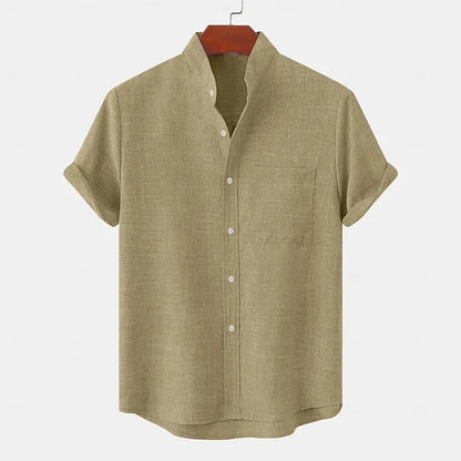Men's Bamboo Linen Short Sleeve Shirt — Breathable Turn-Down Collar Casual Summer Top
