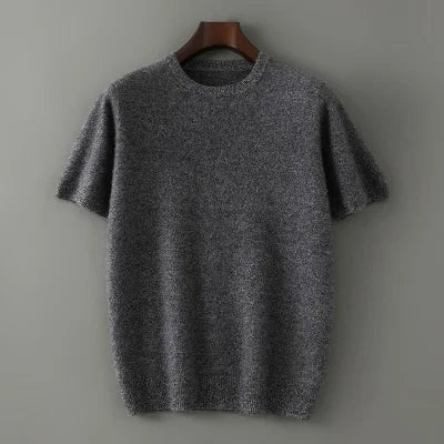 Men's 100% Pure Cashmere Knitted T-Shirt — Luxury Round Neck Short Sleeve Top