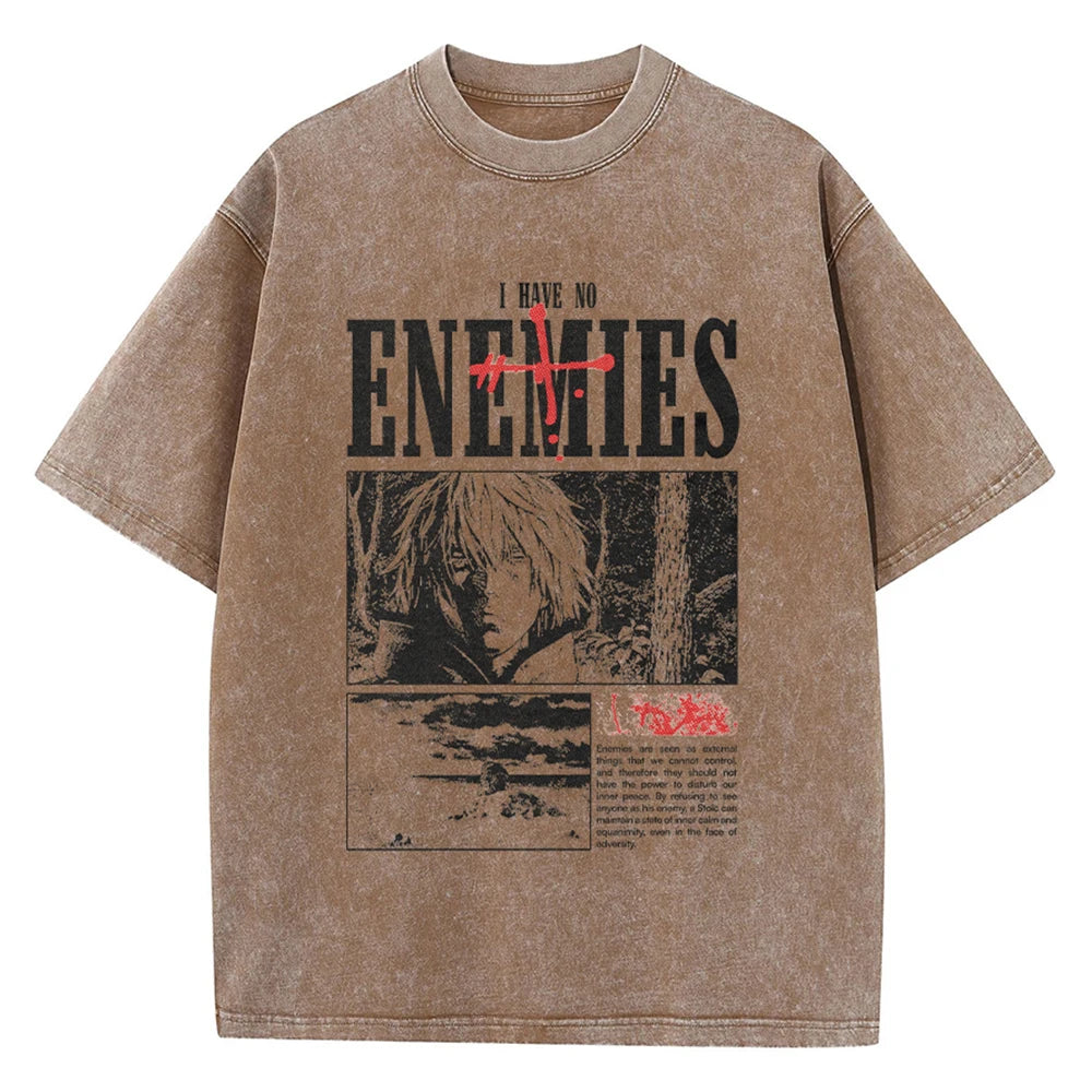 Men's Hip Hop Streetwear Vintage Washed Anime Graphic T-Shirt — Harajuku Cotton Casual Loose Tee