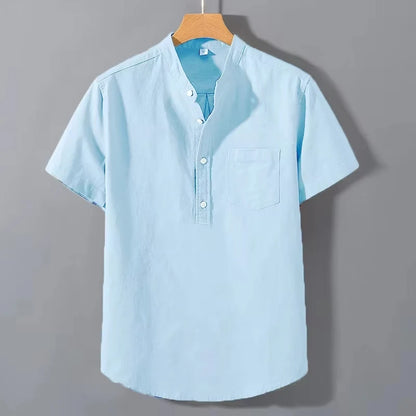 Men's Stand-Up Collar Cotton T-Shirt — Breathable Loose Fit Short Sleeve Summer Top