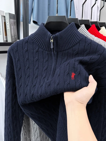 Men's Mock Neck Embroidered Knit Sweater — Thick Winter Pullover | 5 Colors M–XXXL