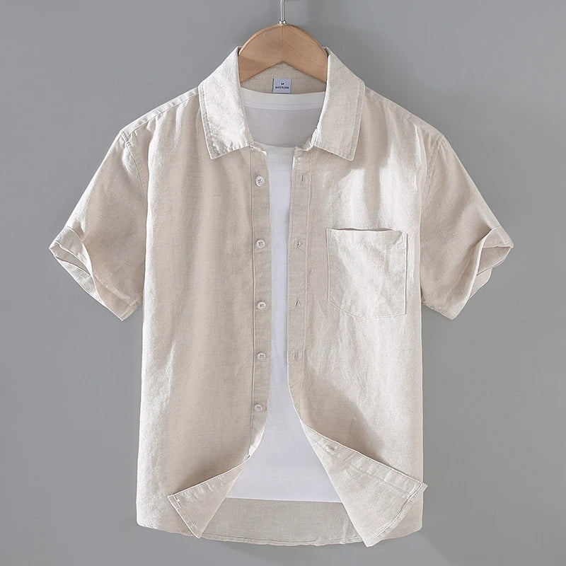Men's Mandarin Collar Short Sleeve Casual Shirt — Cotton Blend Vintage Beach Style | 8 Colors Asia M–5XL