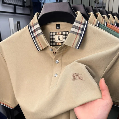 Men's Embroidered Polo Shirt — Luxury Cotton-Silk Blend Smart Casual Short Sleeve Top